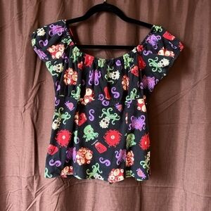 Pinup Couture Black Blouse with Colorful Print